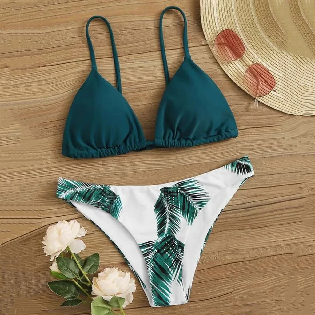 

Women's Swimsuit Sexy Swimwear Leaf Random Print Bikini Set Push-up Swimsuit 2022 New Beachwear Padded Bathing Woman Swimsuits