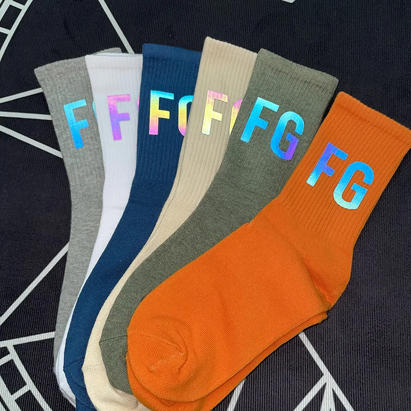 

FG Unisex Women's Basketball Socks and Men's Socks with Print Fashion Reflective Letters Antibacterial Sweat Absorbing 100%1:1