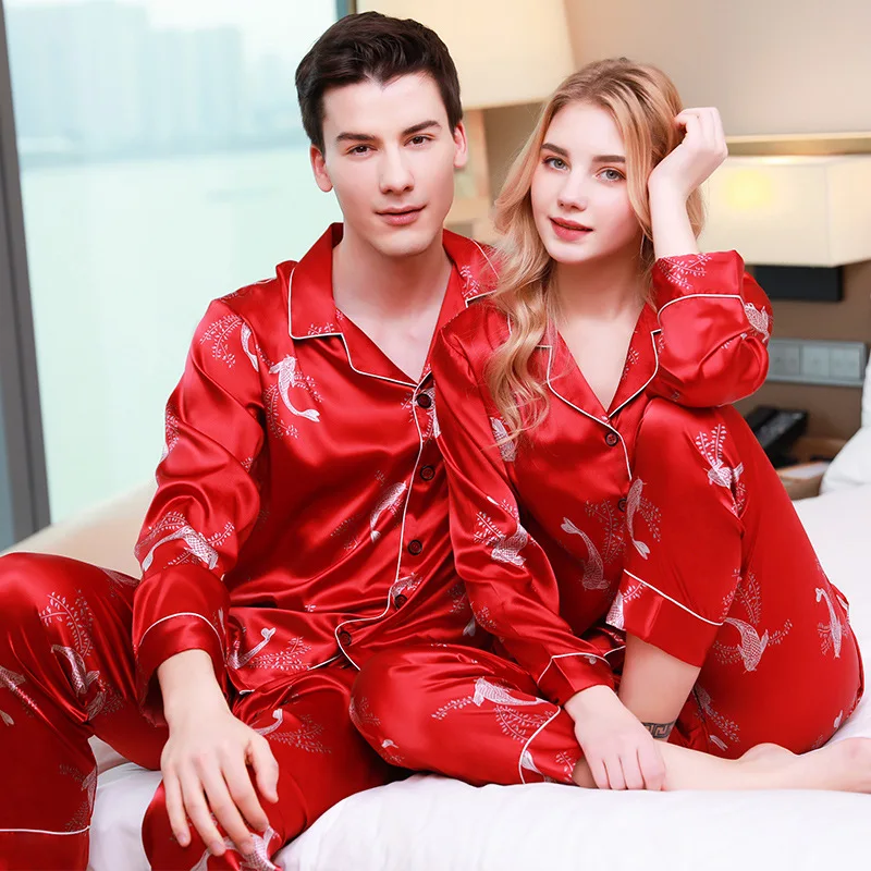 Ice Silk Women Pajama Sets Elegance Pajamas for Couples Thin Section Long Sleeve Trousers Pyjamas for Women Night Wears 2 Pieces