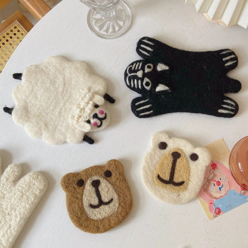 

Cute Animal Coaster Handmade Wool Felt Placemat Insulation Mat Christmas Gift Dining Coaster for Table Decoration Accessories