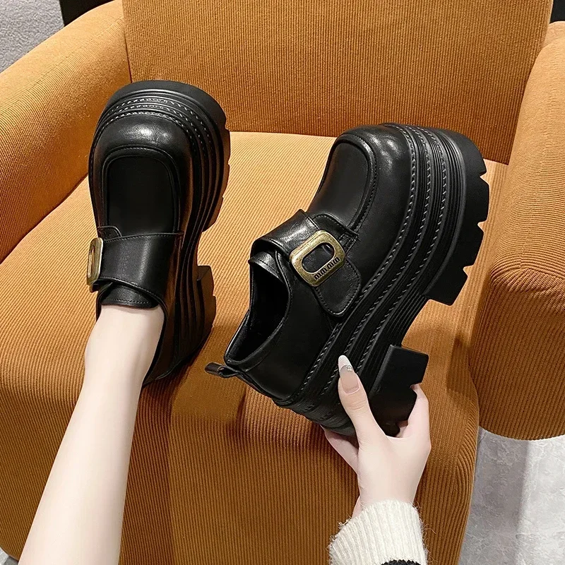 Осенние женские массивные кроссовки Nop-slip лоферы на высоком каблуке и платформе