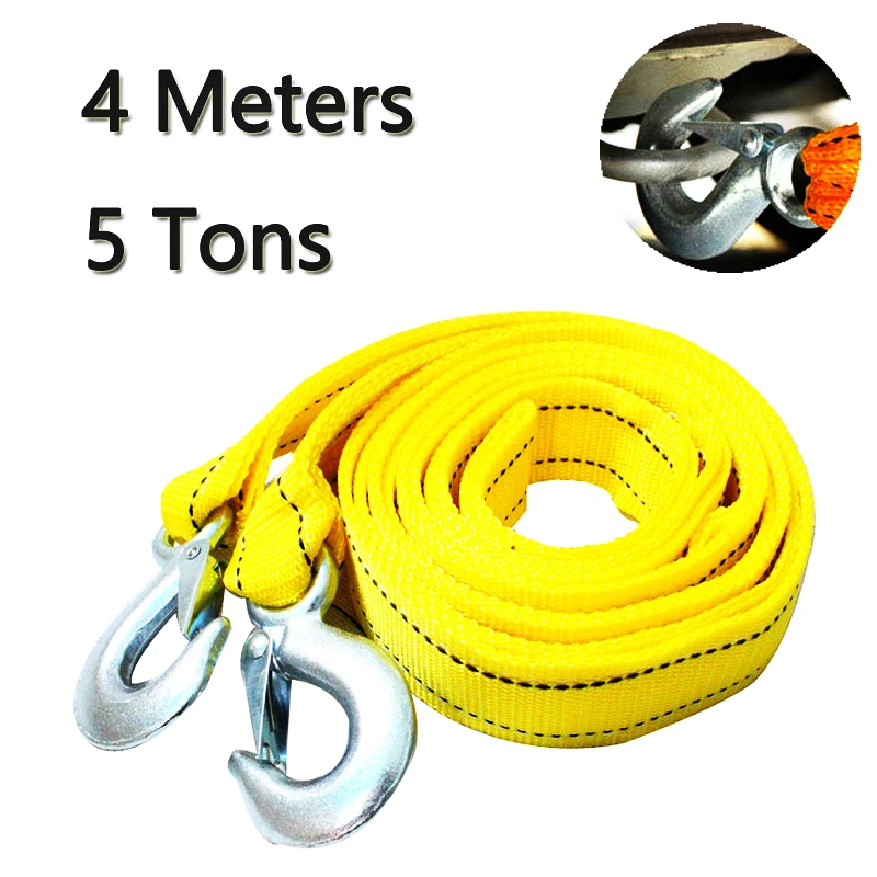 4M Heavy Duty 5 Ton Car Tow Cable Towing Pull Rope Strap Hooks Van Road Recovery tow strap off road accessories