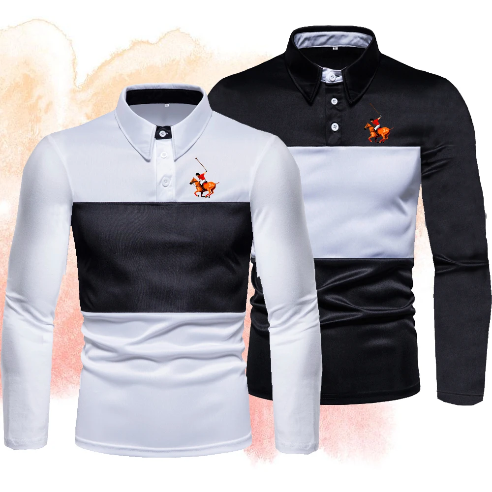 

Spring and Autumn Men's Polo Shirt Casual Collar Fashion Top Long Sleeve Contrast Tee