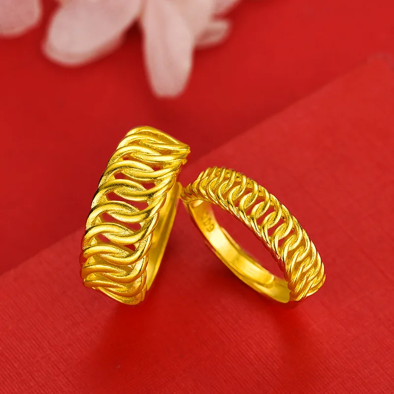 

Real Gold Color 14k Ring for Couple Lover Bridals Wedding Bands Men Women Anillos Pure Kgold Joyas Jewelry Anniversary Gifts