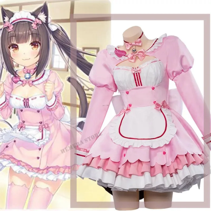 Фото Игра Chocola Nekopa Косплей Костюм Одежда Парик Ванильный Костюм Кошка Девушка Костюм Горничной Лолита Женская Юбка Милый Розовый Синий Цвет №1