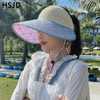 summer cap for women fashion lace flower large brim empty top hat outdoor holiday anti uv beach travel cap adjustable sun hats
