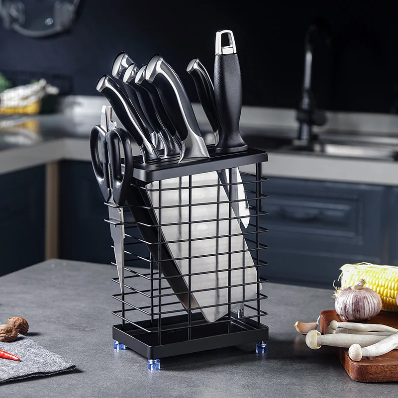 

Countertop Punch-free Knife Stand 304 Stainless Steel Shelves Hollow Design Spoon Stand Water Tray Wall Mounted Kitchen Racks