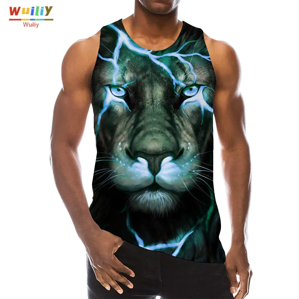 

Майка мужская с 3D-принтом льва, цветная Спортивная тенниска без рукавов, майка в стиле хип-хоп, майка для спортзала и пляжа, с принтом животно...