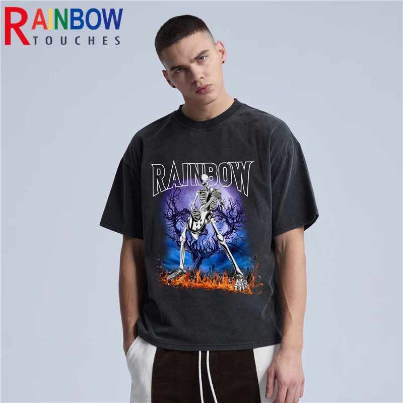 

Rainbowtouches 2022 New Brand Men T-Shirt High Street Tidal Current Python Printing Mens Graphic T-Shirts Vintage Loose T-Shirt