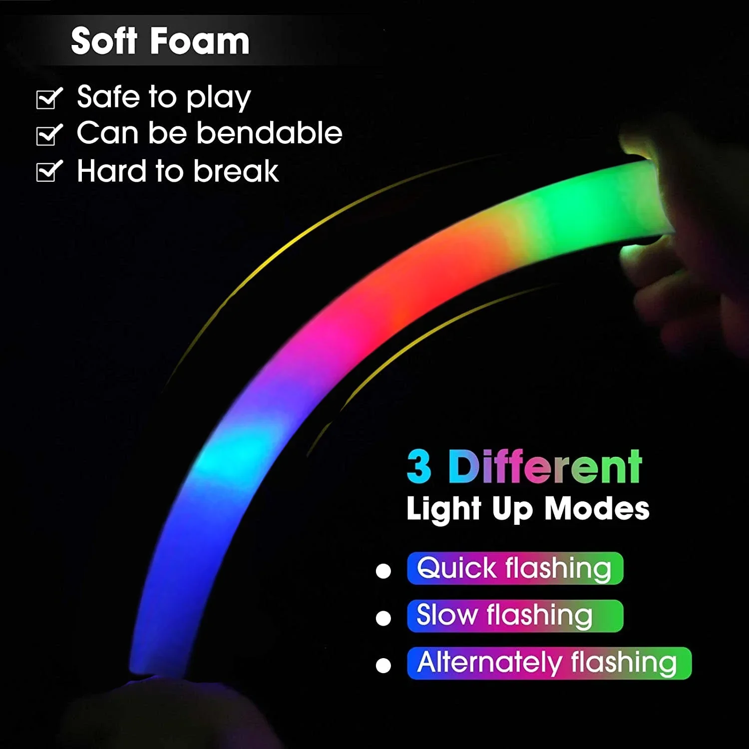 Фото Набор светящихся палочек LED (15/30/60 шт.): разноцветные RGB-палочки из пены для вечеринок, Рождества, дней рождения, свадеб №2