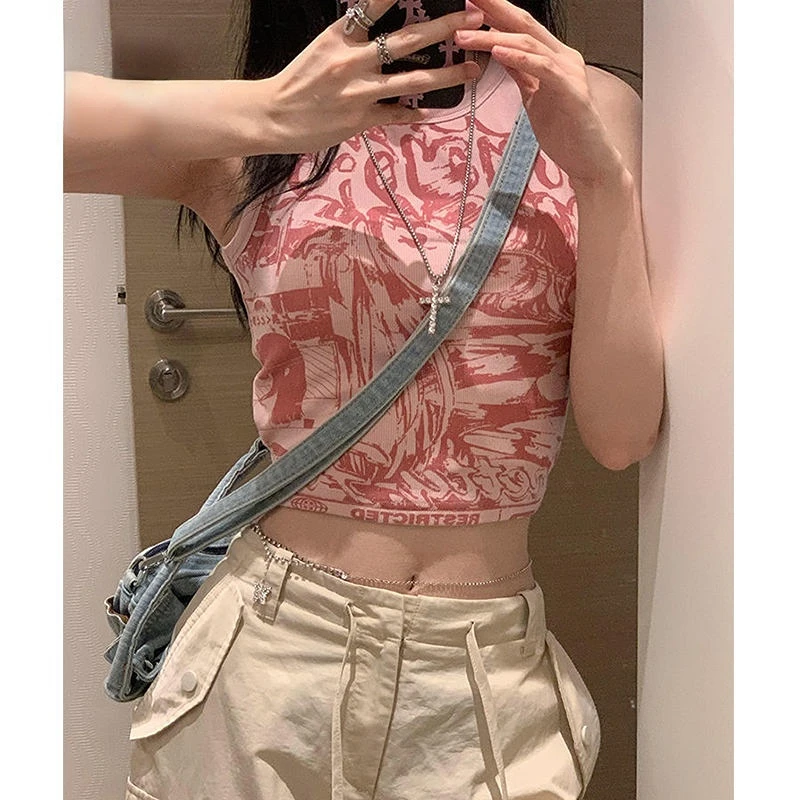 

Женский короткий топ без рукавов, с круглым вырезом и высокой талией