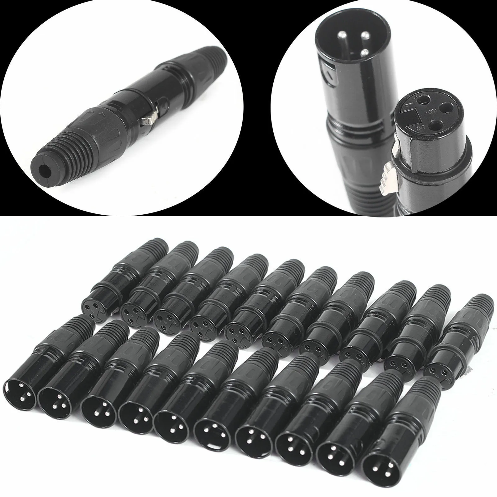 

10Pairs Brass XLR DMX 3 Pin Male&Female MIC Snake Plug Audio Microphone Cable Connector For Connecting Microphones And Cables