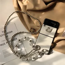 3D Rhinestone Swan PU Leather Alligator Pattern Phone Case For Samsung Galaxy Z Flip 3 5G Crossbody Chain Crystal Bracelet Cover