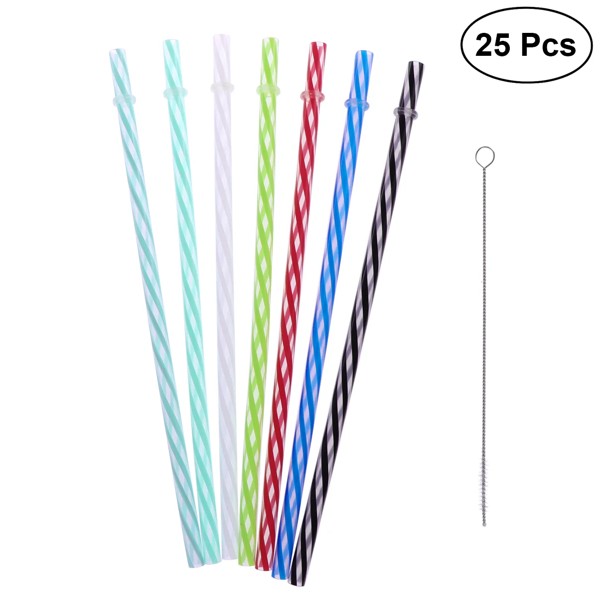 

25pcs Two Colors Threaded Transparent Reusable Plastic Thick Drinking Straws Straws for Party or Home Use with Brush