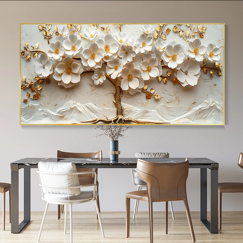 Абстракт 3D Дерево с белыми цветами плакаты и принты холст живопись настенные