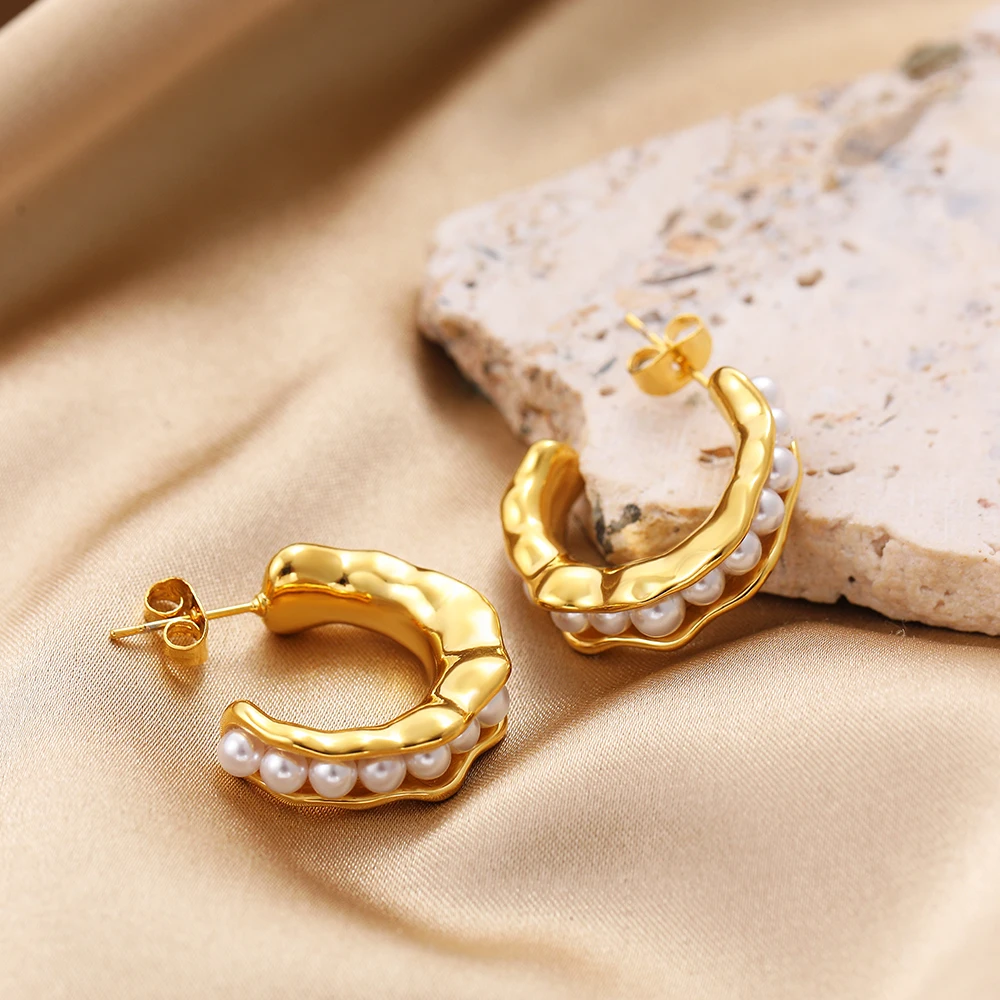 Высококачественные серьги-гвоздики с имитацией жемчуга золотые металлические