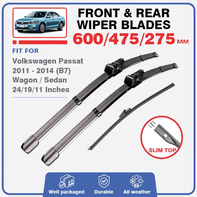 

Front Rear Wiper Blades Set For VW Volkswagen Passat B7 7 2011 - 2014 Windshield Brushes Windscreen Window Back Wagon 2012 2013