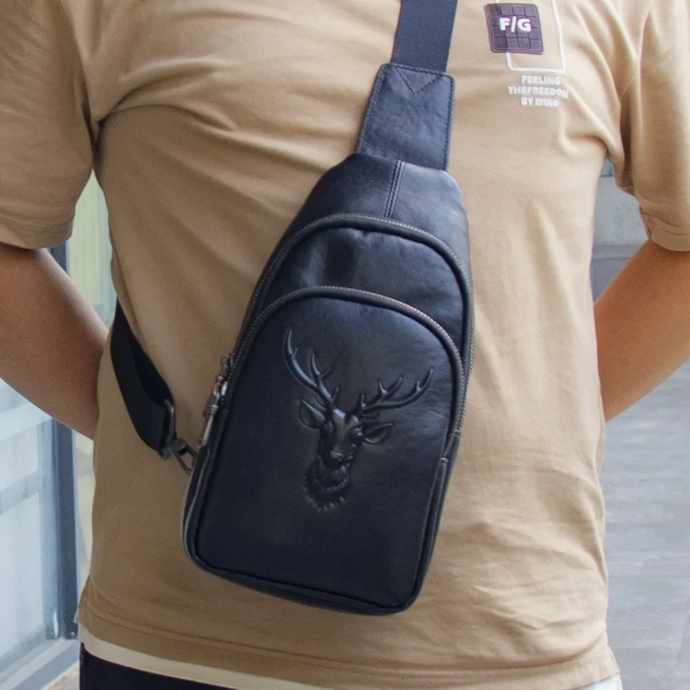 Трансграничная мужская нагрудная сумка из натуральной кожи вертикальная