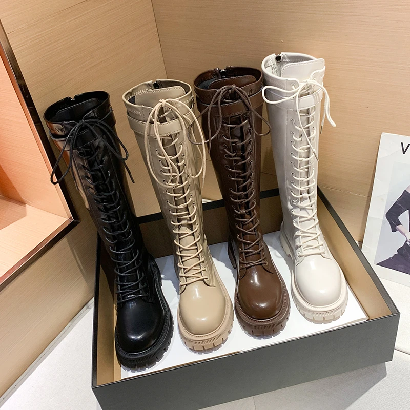 

2022 Warm Fur Boots Office Women Brand Design Boots Women's Over-the-knee Boots PU Leather Thick-soled Winter Women's Boots