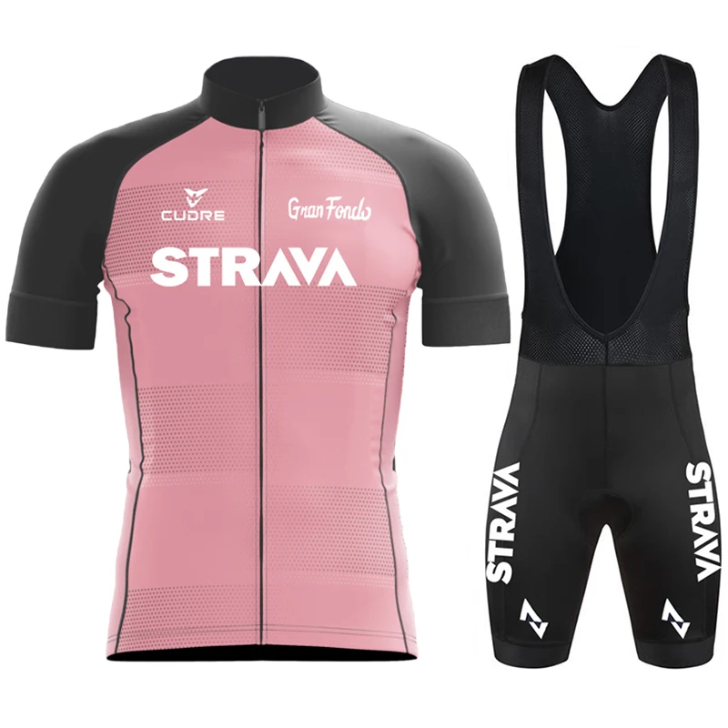 

STRAVA Team Cycling Jersey Set Men Summer Bike Clothes MTB Ropa Ciclismo Bicycle Uniforme Maillot Quick Dry Bib shorts Gel Pad