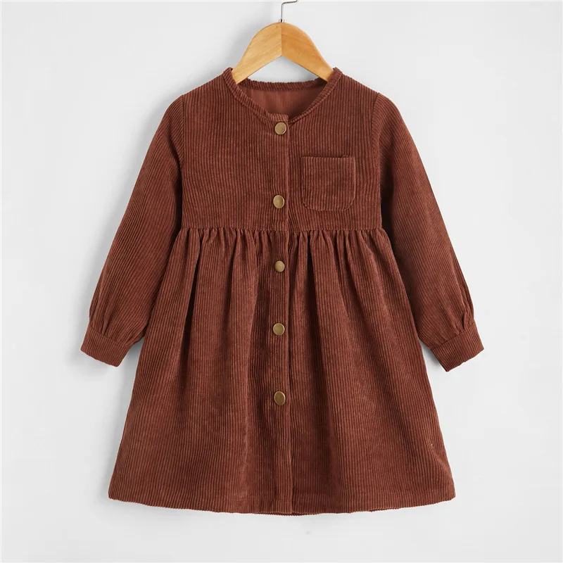 

Spring and Autumn Girls Corduroy Long Sleeve Dress Easy Leisure Little Girl Combortable Clothes Girls Dress Loose Girl Clothes