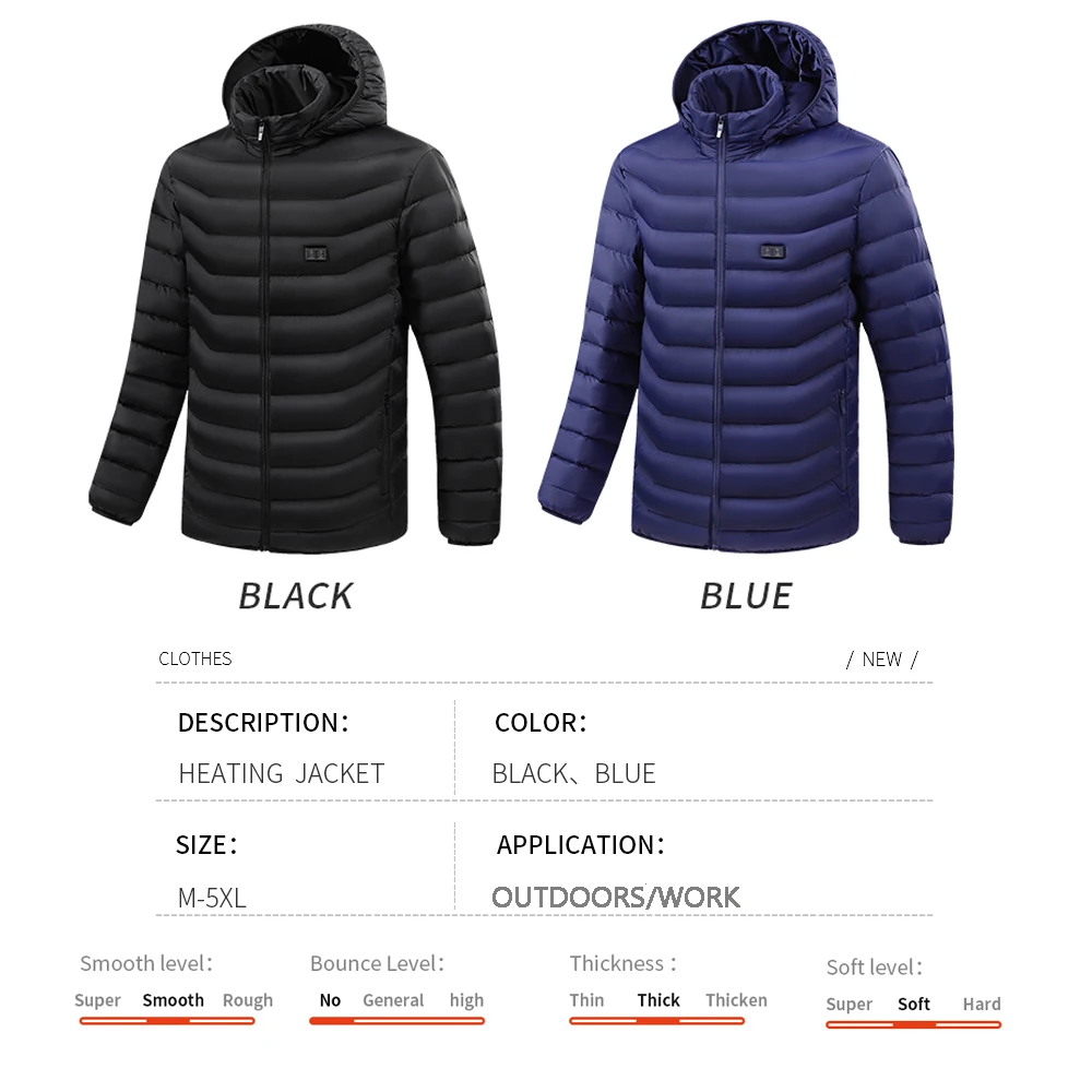 1x Unisex USB Electric Heating Jacket 15 Zone Electric Heating Cotton Clothing Thickening Warm Outdoor Hunting Warm Clothes