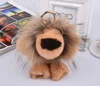 Plush Real Rex Rabbit Fur Keychain Cute Toy Lion Handbag Pendant Charm Trinkets Women Car Key Rings Ornaments Kids Birthday Gift