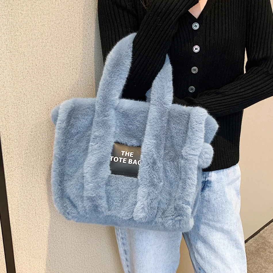 

Женская сумка-тоут из искусственного меха, роскошные брендовые зимние трендовые сумки на плечо, теплая меховая плюшевая сумка с ручками сверху