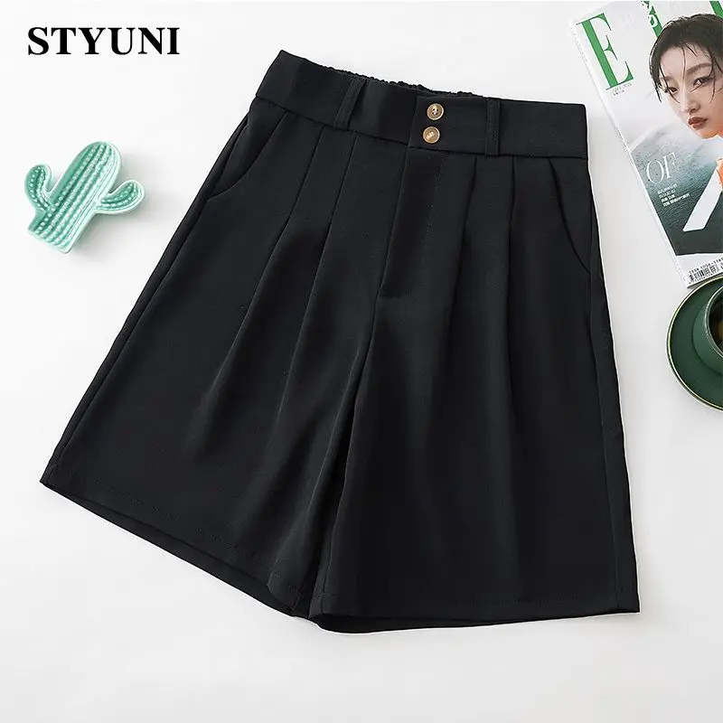 Шорты женские прямые однотонные в Корейском стиле с завышенной талией