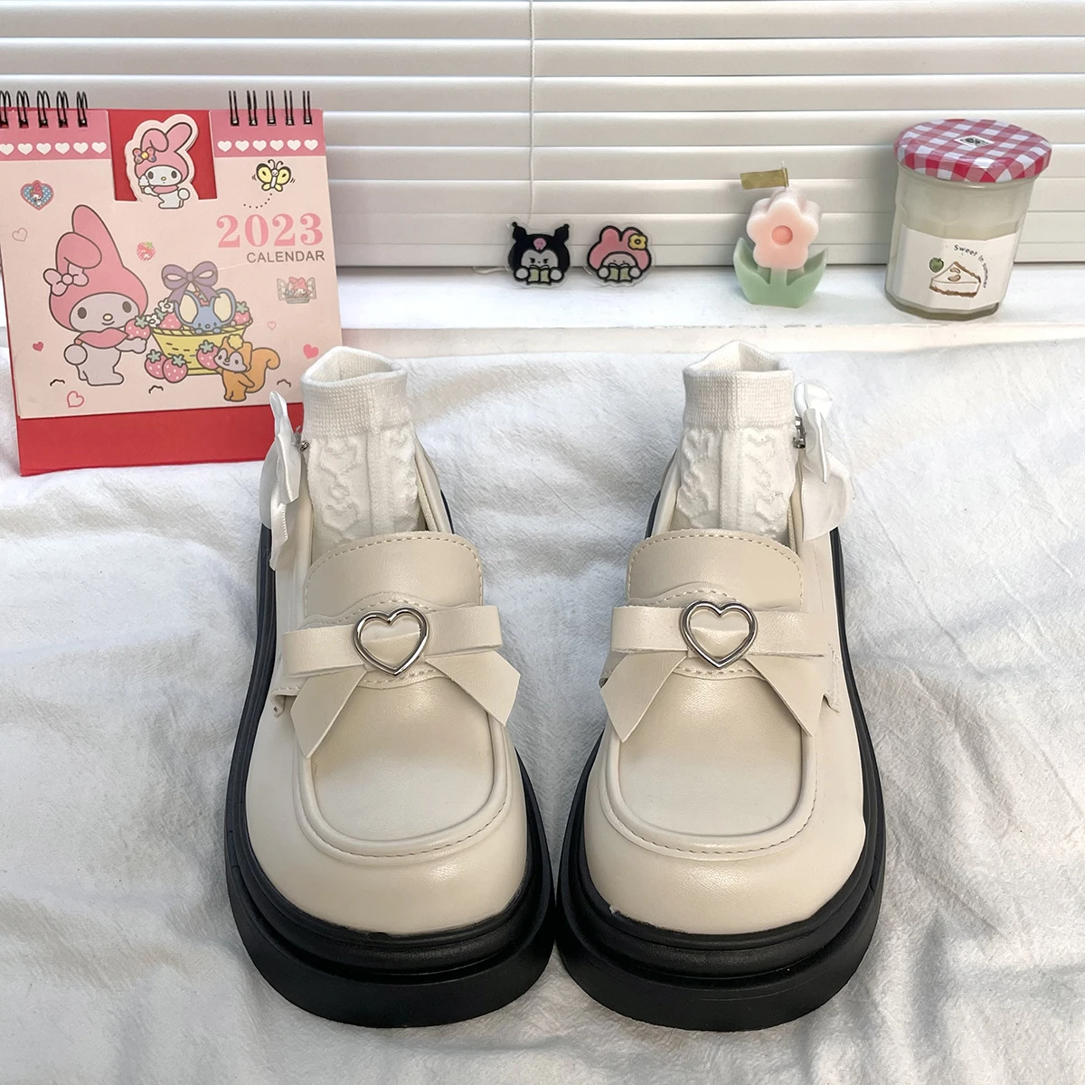 2023 Spring heart bow Women Loafers New Thick Soled Lolita shoes Japanese JK leather shoes college girls platform shoes sandals