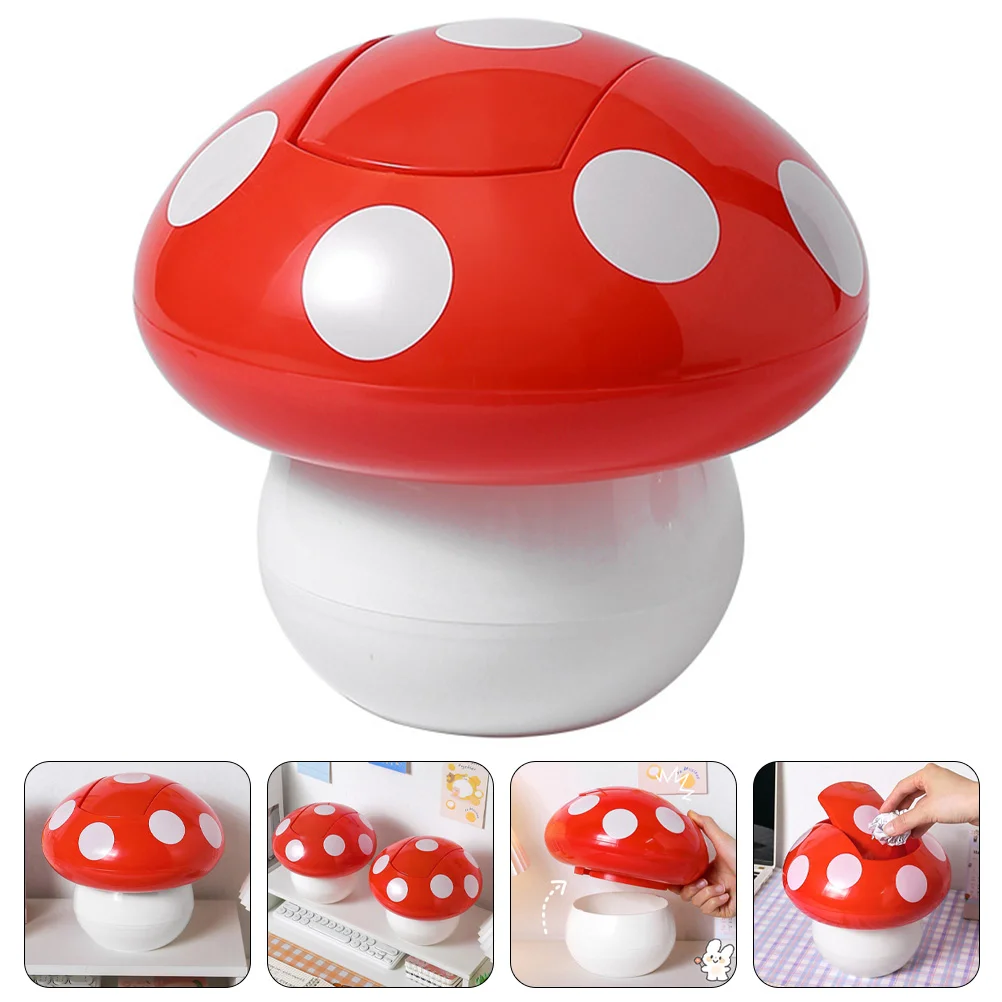 

Can Trash Bin Garbage Mini Desk Desktop Waste Wastebasket Tabletop Countertop Mushroom Container Office Lid Holder Cute Basket