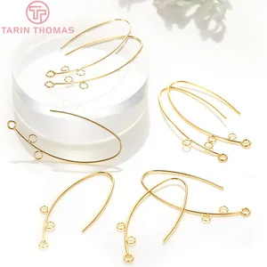 Латунные серьги-кольца с 3 отверстиями для подвешивания, покрытые 24-каратным золотом, 6 шт., 15 х33 мм, фурнитура для изготовления ювелирных изделий сделай сам, (2684)