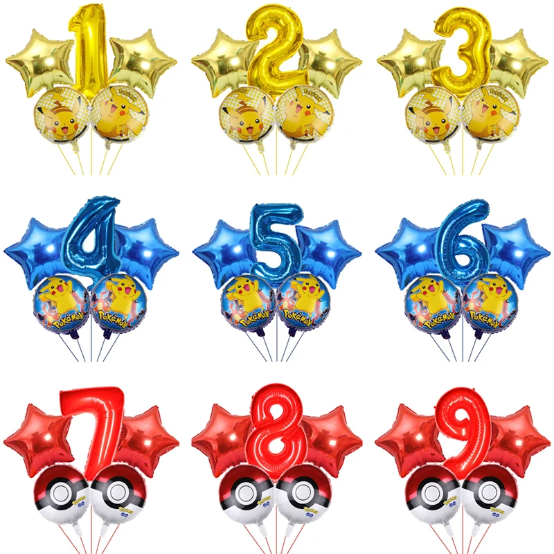 Набор алюминиевых воздушных шаров Покемон 5 шт