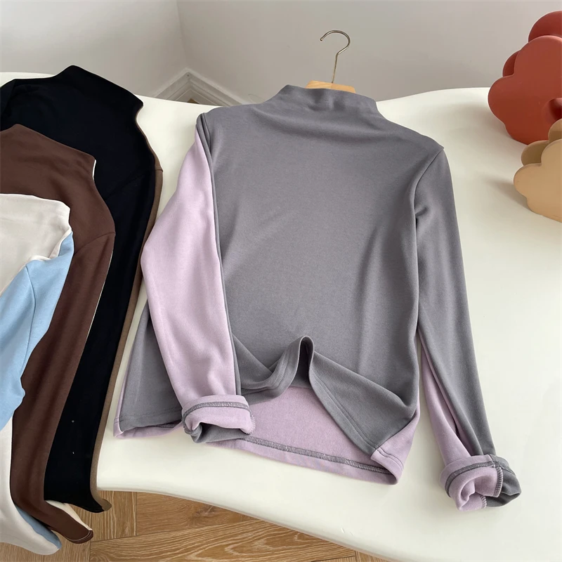 Женская рубашка двойного назначения с полувысоким воротником осень и зима