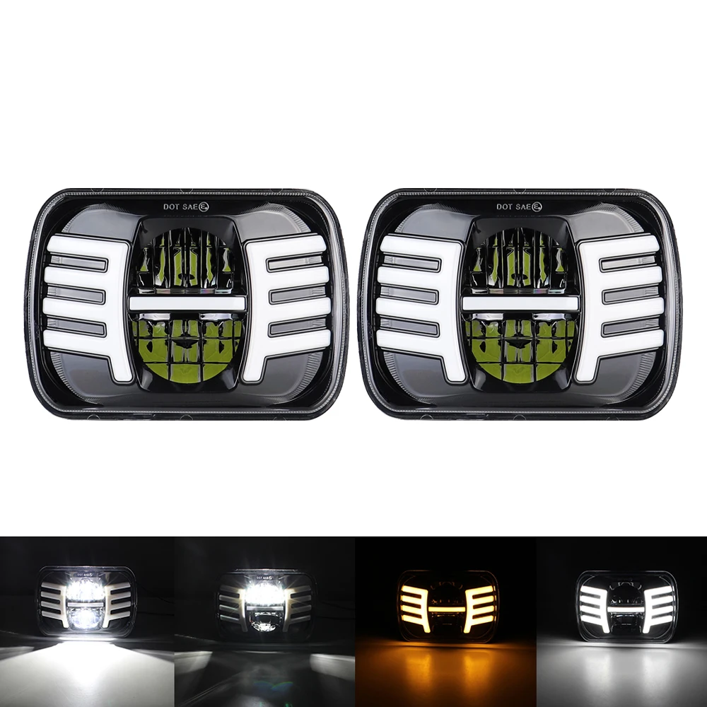 

2 Pcs For Jeep Wrangler YJ Cherokee XJ H6014 / H6052 / H6054 / 6054 5x7 Square LED Car Headight 7x6 Headlamp DRL Turn Signal
