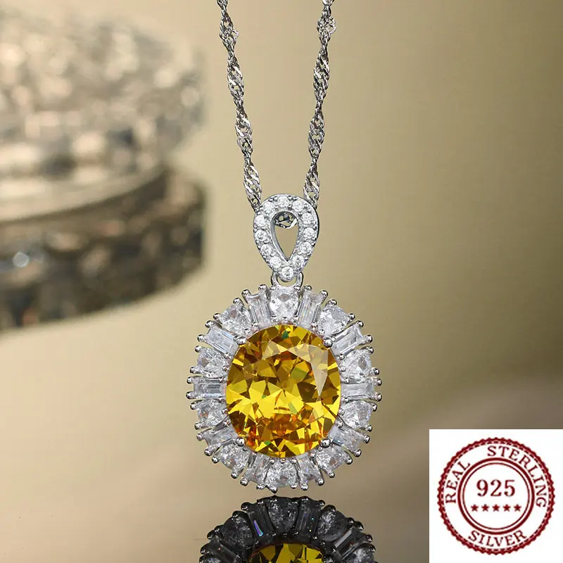 

Свадебные высококачественные ювелирные изделия, ожерелье из высокоуглеродистого бриллианта, цитрин, серебро 925 пробы, подвеска, роскошный модный нежный подарок