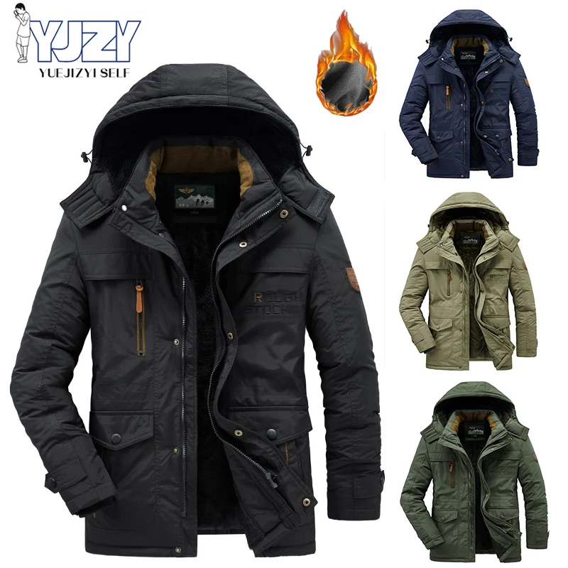 Winter Mens Military Parkas Casual Fleece Warm Removable Hat Men Parkas Windproof Fashion Aviator Windbreaker Cotton Mens Jacket