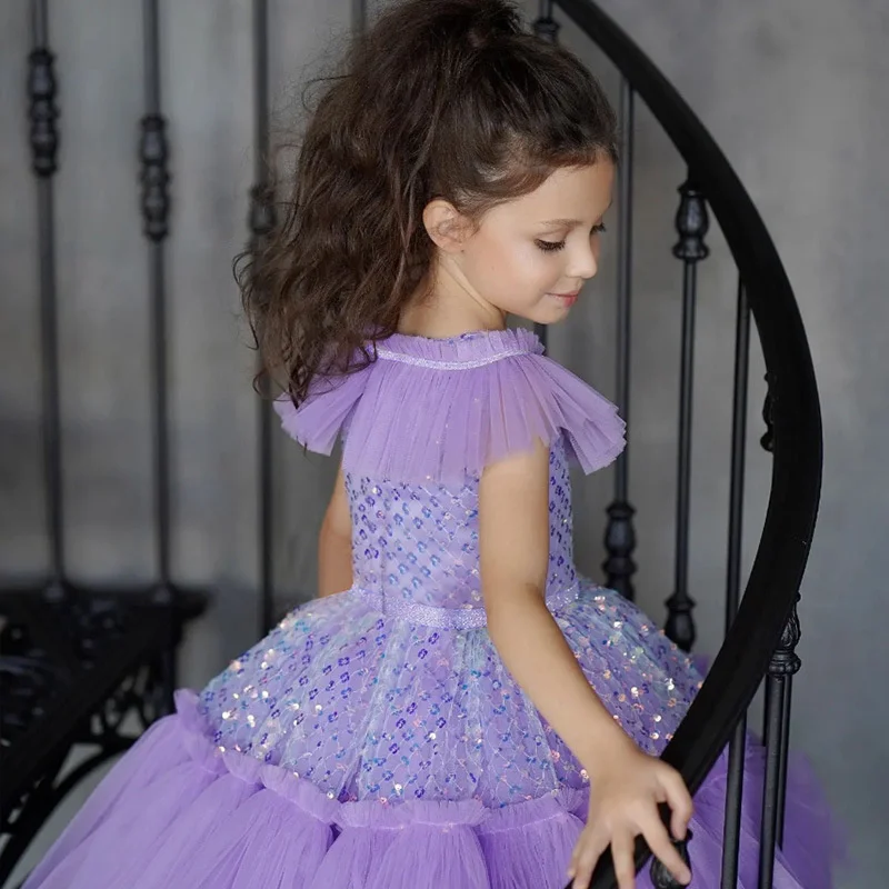 

Girls Mesh Princess Dresses Kids Sequin Panel Dress 3-10Y Wedding Party Tutu Prom Vestidos Middle Children Evening Clothes Gown
