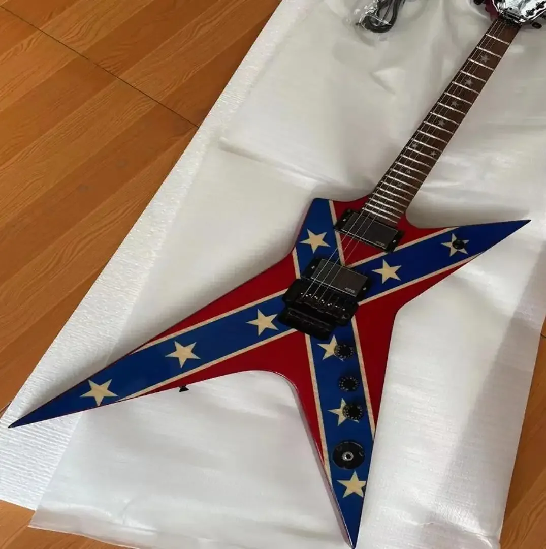 

Rxhflame Dimebag Darrell Razorback Red Flame Maple Electric Guitar Floyd Rose Tremolo Star Inlay Grover Tuners Black Hardware