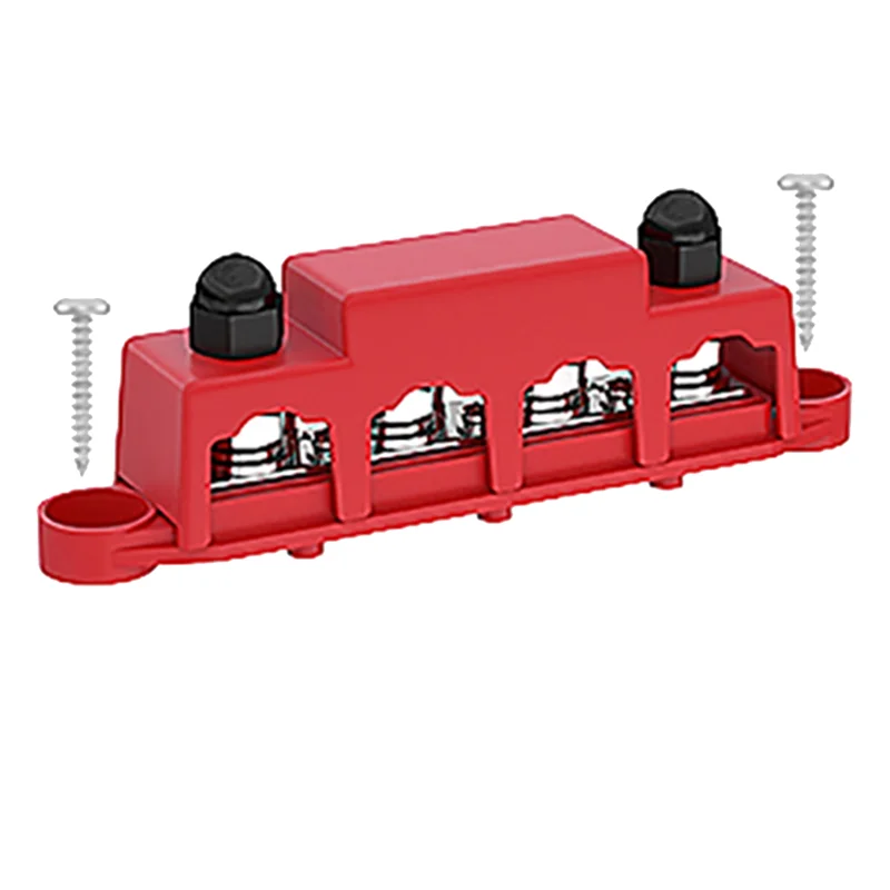 

2Pcs 12V Power Distribution Block 250A Bus Terminal Block with Cover 4 x 3/8 Inch Binding Posts, Red+Black