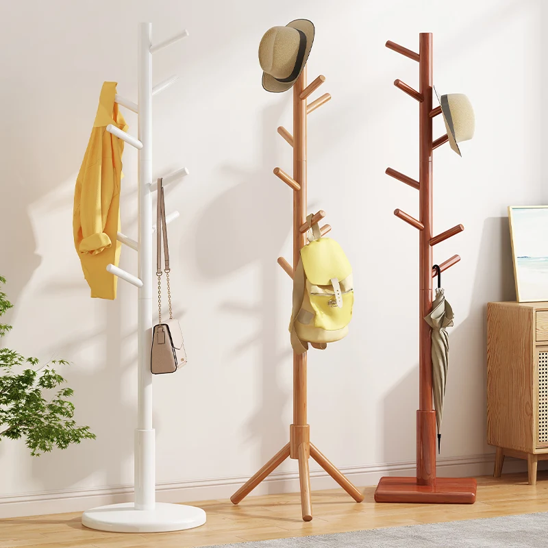 

Solid Wood Coat and Hat Rack Floor Bedroom and Household Simple Clothes Hanger Living Room Floor Hanger Room Hanging ClothesRack