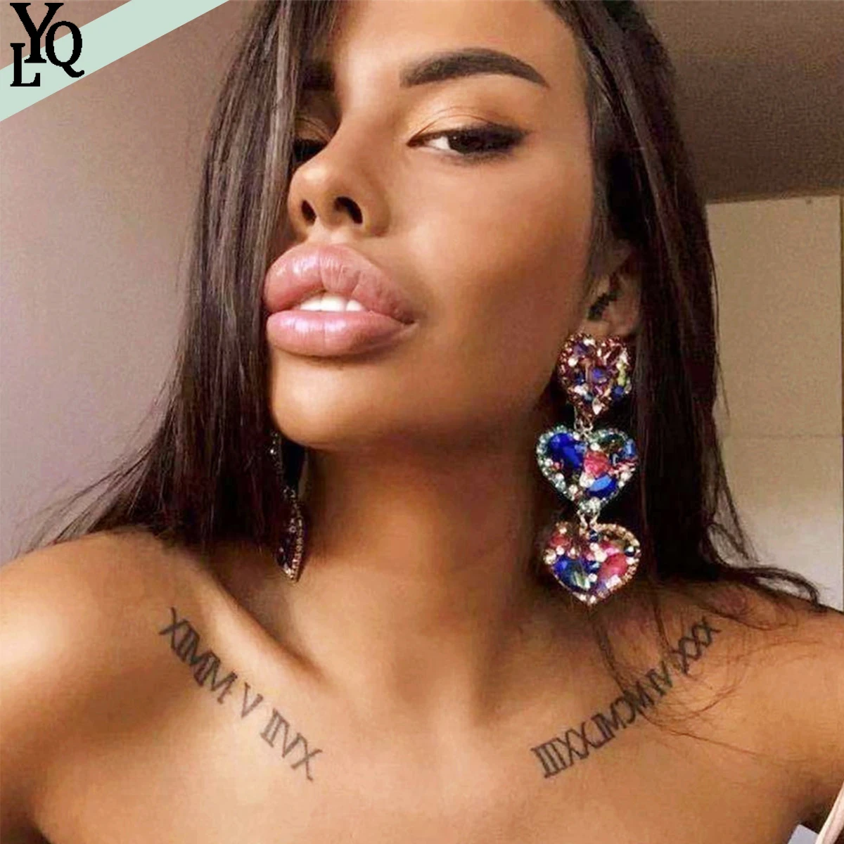 

New Fashion Female Color Matching Large Rhinestone Love Heart-shaped Star-shaped Earrings Female Jewelry Temperament Accessories