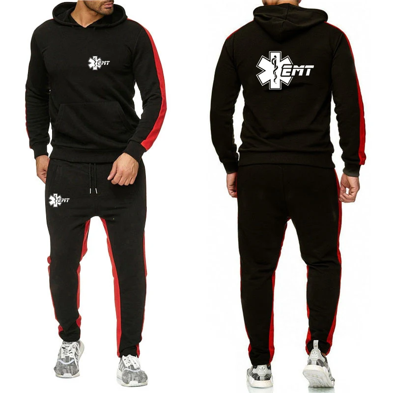

EMT Paramedic Emergency Medical Men Solid Color Tracksuit Casual Warm Long Sleeve Pants Two Piece Sets Hoodies+Pants Sport Suits