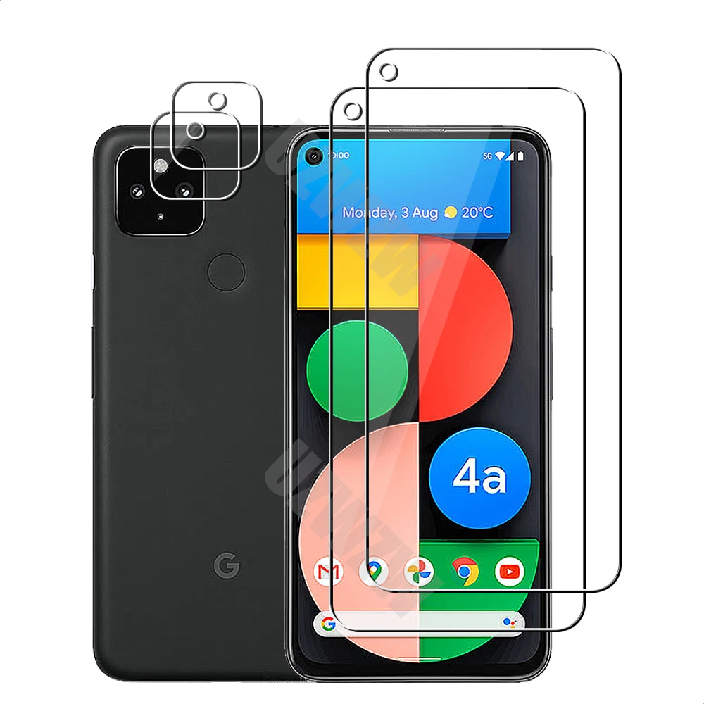 

(2+2) For Google Pixel 4A 5G (2pcs) Camera Lens Film & (2pcs) Protective Phone Screen Protector Tempered Glass Guard