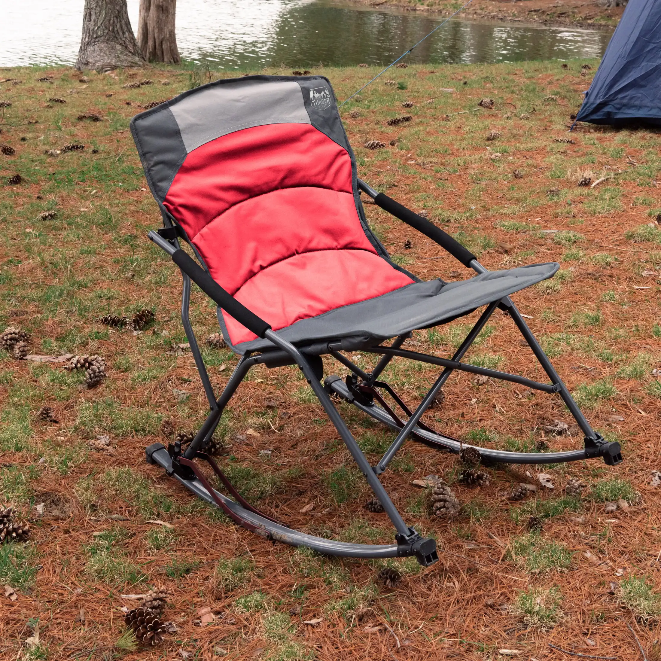 

Catalpa Relax and Rocking Camping Chair - Red and Gray - Adult-Sized Chair for Relaxation and Rocking Comfort