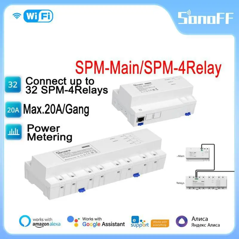 

Умный Штабелируемый измеритель мощности SONOFF SPM, Main/4Relay, 20 А, система связи с аналогичными устройствами, работает с приложением eWeLink