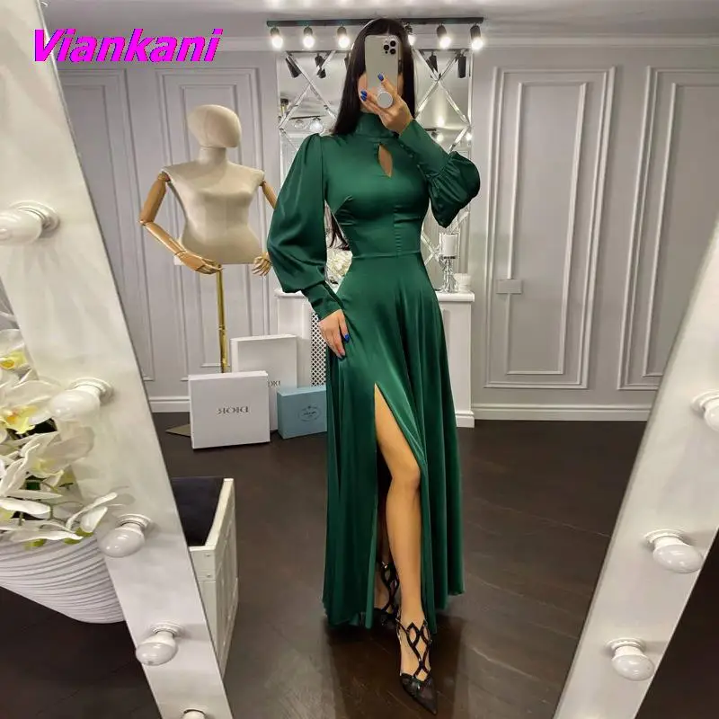 

2022 Summer Long Sleeve Satin Dress Women Long Bohemian Elegant Dresses Vintage High Split Sundress Beach Maxi Dress Vestidos