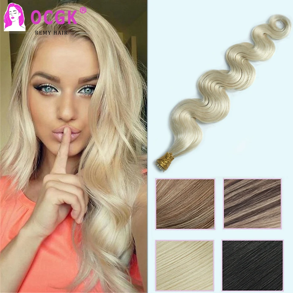 60# I Tip Hair Extensions Human Hair Body Wave Platinum Blonde Original Human Hair For Salon Tips Hairs Wavy I Tips Human Hair