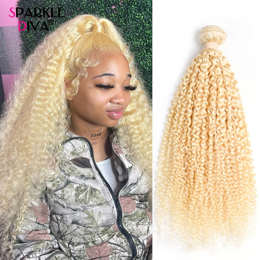 Human Hair Bundles Kinky Curly Weaves 613 Blonde Malaysia Remy Hair 8-40