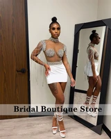 sexy illusion lace short prom dress for black girls 2022 beading tassels aso ebi party dress mini cocktail gown robe de bal